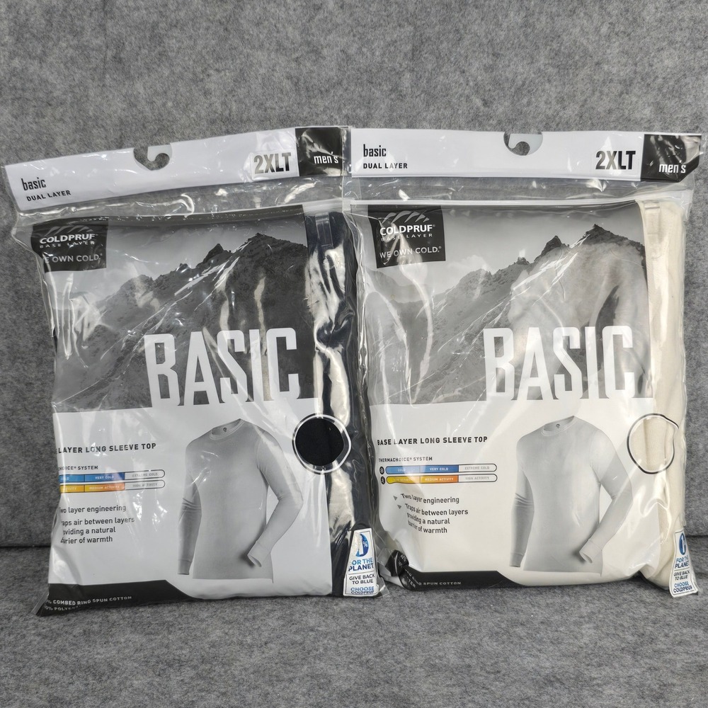 Lot of 2 ColdPruf Mens 2XLT Basic Dual Layer Thermal Base Layer Tops Tall NIP